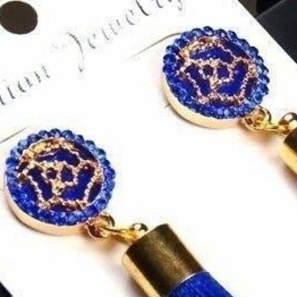 5/$25 Blue Tassel Fringe Earring - Picture 2 of 7